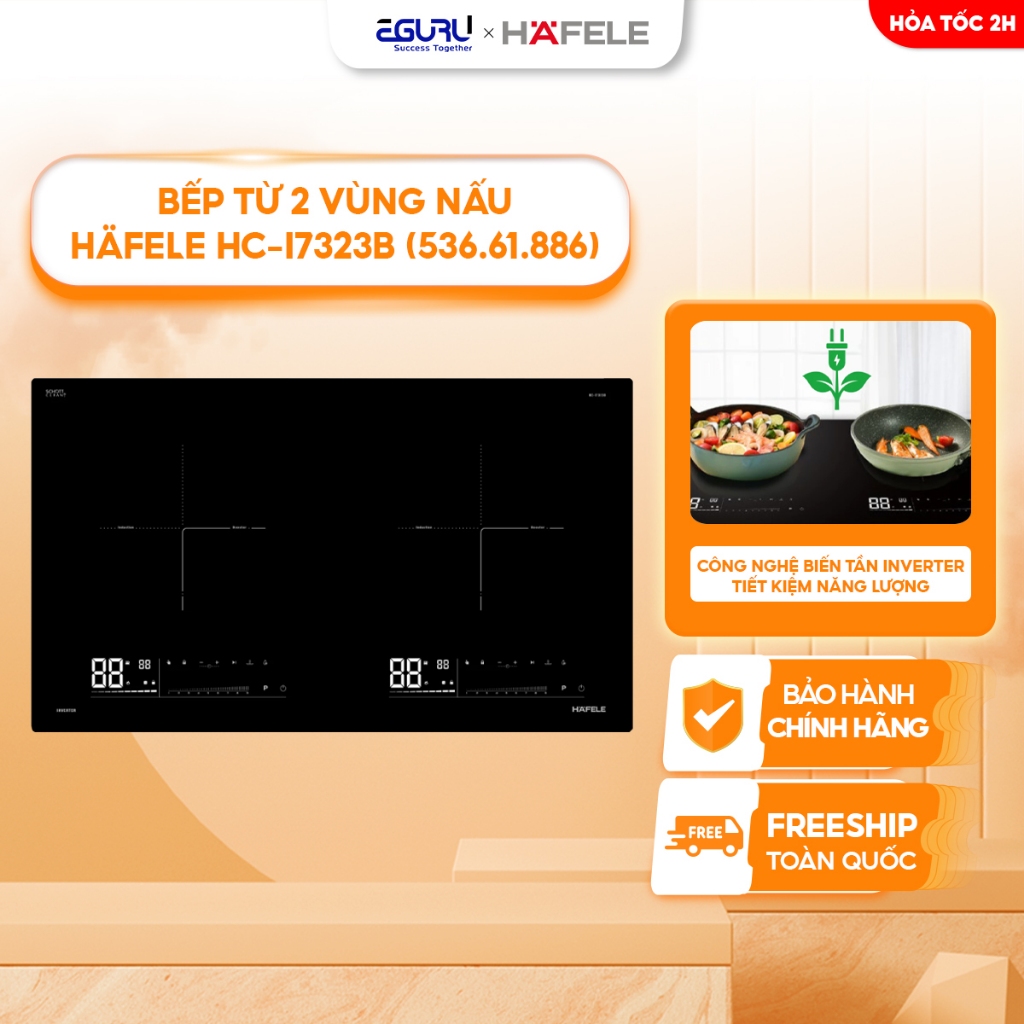 [Miễn phí lắp đặt] Bếp từ lắp âm 2 vùng nấu Hafele HC-I7323B 536.61.886 - Hàng chính hãng