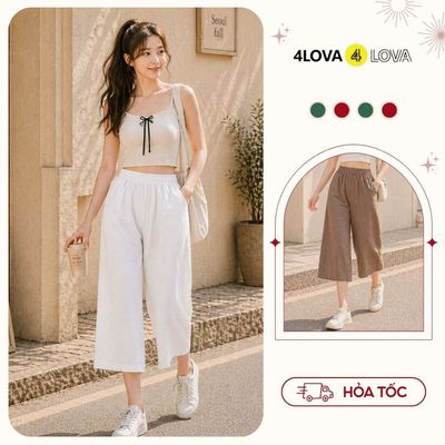 Quần lửng ống rộng culottes 4LOVA chất vải đũi xước cao cấp thoáng mát diện hè cho nữ