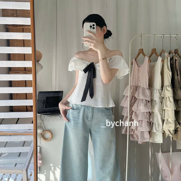 𝐛𝐲𝐂𝐡𝐚𝐧𝐡 - Áo Linen Bèo Nơ