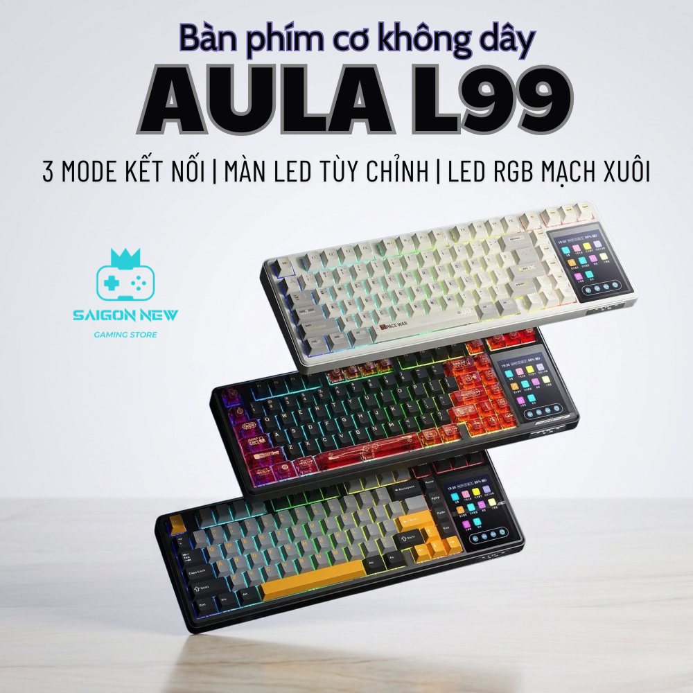 Bàn phím cơ Bluetooth AULA L99 phù hợp văn phòng,chơi game - Màn LED cảm ứng hiện đại - Pin 8000mAh - Hỗ trợ hotswap | BigBuy360 - bigbuy360.vn