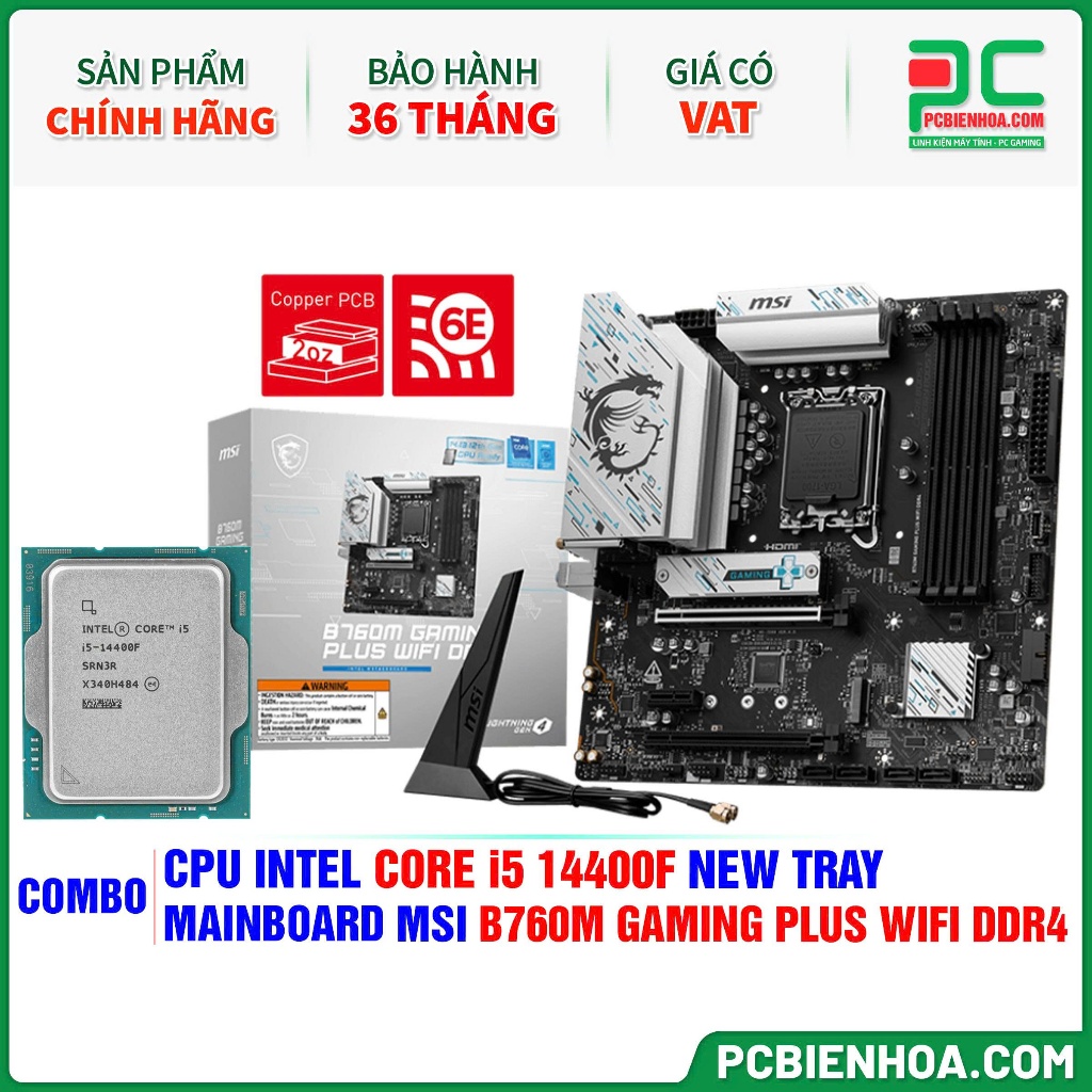 Combo máy tính Intel I5 14400F Tray New + B760M Gaming Plus WIFI D4- 36T