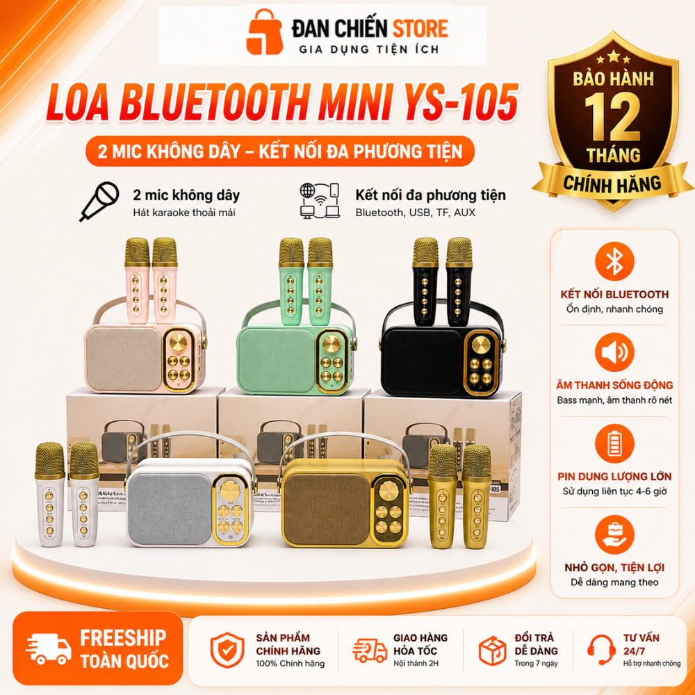 Loa Bluetooth Mini YS-105 / YS-103 Karaoke Kèm Micro Không Dây - Loa Karaoke Mini Bass Khỏe Đan Chiế