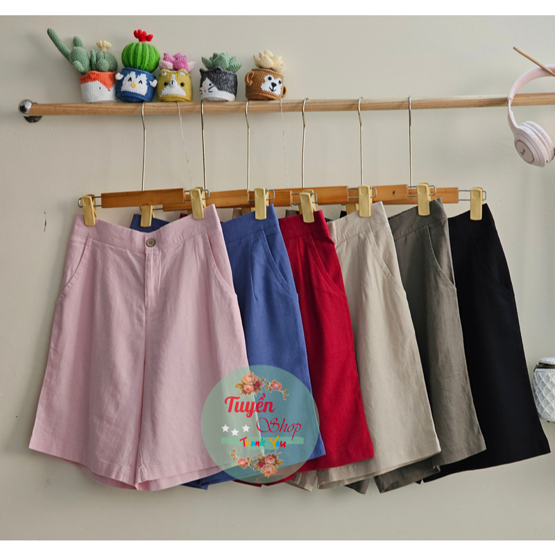 Quần ngố linen lưng nửa thun