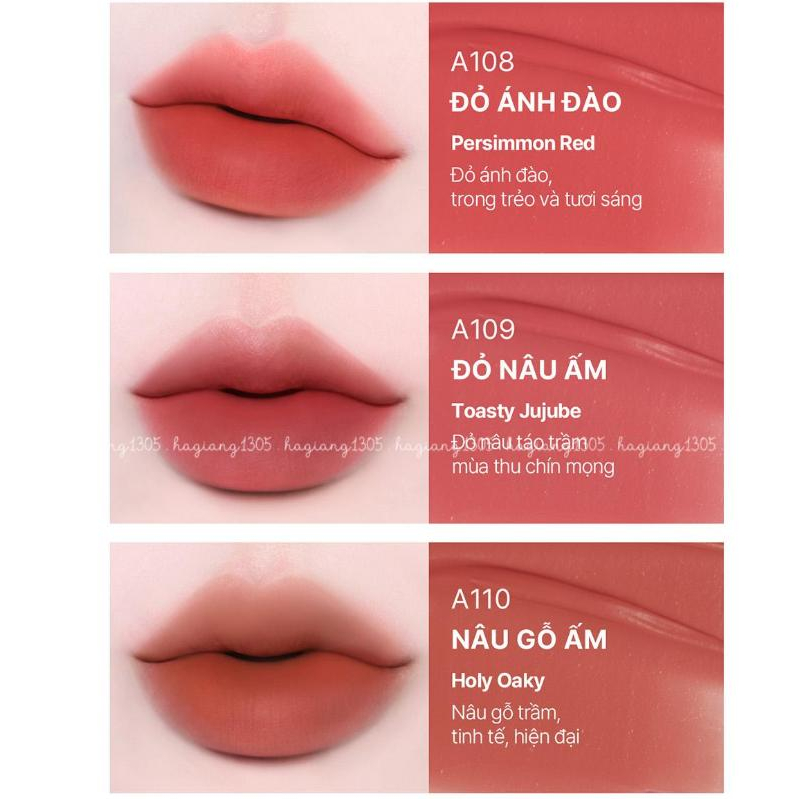 Son Kem Lì Black Rouge Air Fit Velvet Lite Ver 10  A109. Toasty Jujube - Đỏ Nâu Ấm, A110. Holy Oaky - Nâu Gỗ Ấm | BigBuy360 - bigbuy360.vn