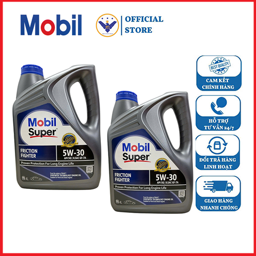 Combo 2 can dầu nhớt ô tô Mobil Super Friction Fighter 5W30 Can 4L