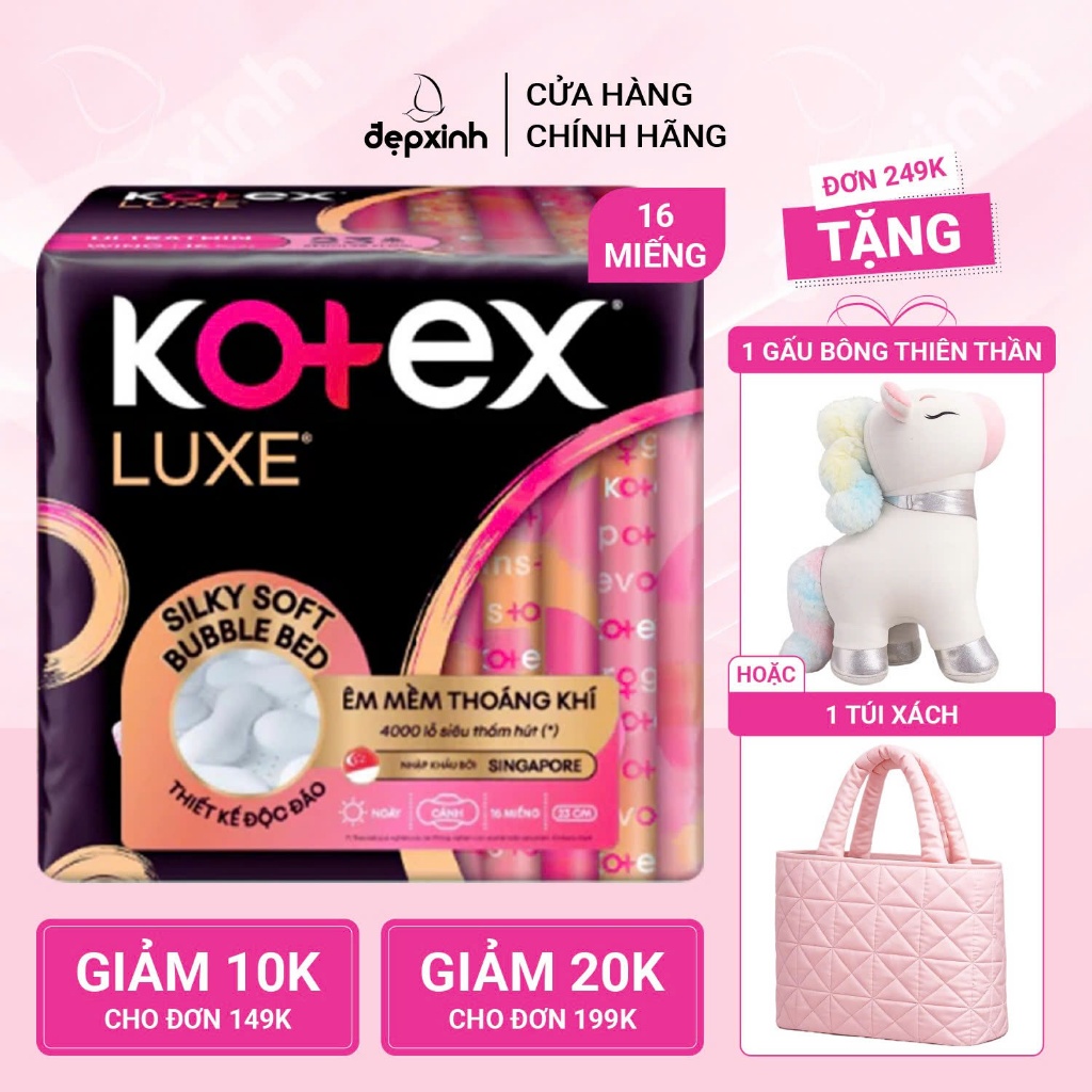 Băng vệ sinh Kotex LUXE thấm hút siêu tốc ban ngày 23cm x 16miếng