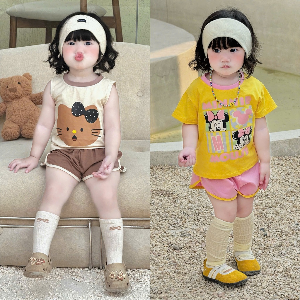 Bộ đồ bé gái, Set đồ bộ bé gái dễ thương cotton mềm mát, COMBO 2 bộ cộc bé gái mùa hè [7-25kg]