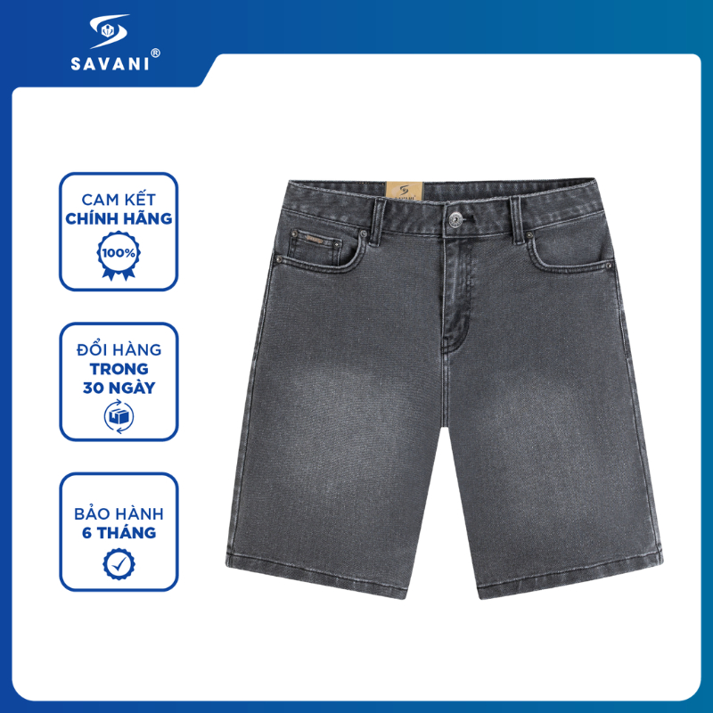 Quần Short Jean Nam SAVANI, Quần Bò Ngố Chất Denim Không Co Giãn, Bền Màu, Không Xù MSJS003S6