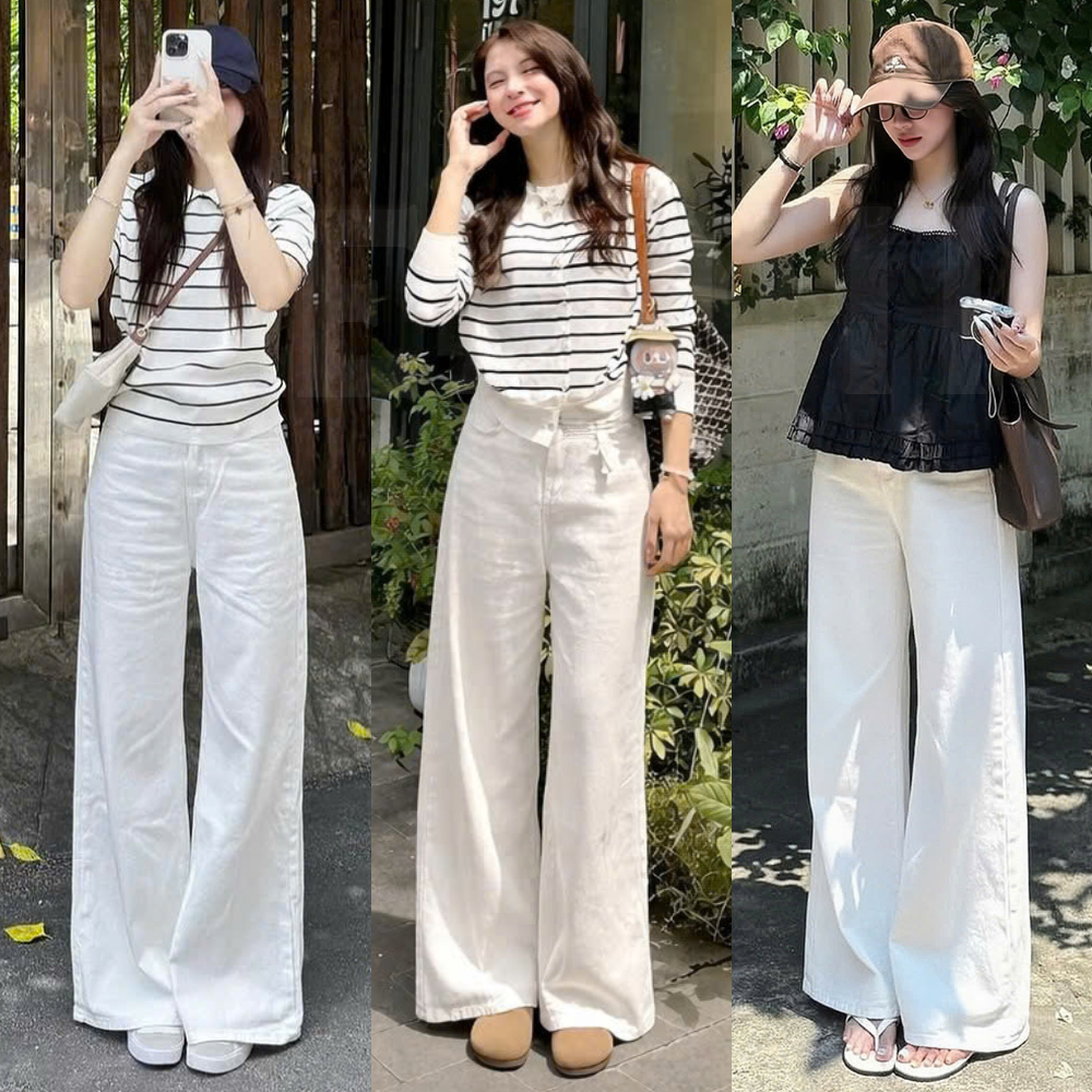 (ẢNH OLDSCHOOL) Quần jeans TRẮNG ỐNG SUÔNG LOE form rộng dài chùm phủ chân Q7767, Quần Bò Trắng Ống 
