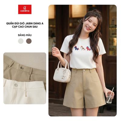Quần đùi sooc nữ CARDINA chất liệu gió jabin dáng A cạp cao chun sau 6QSA15