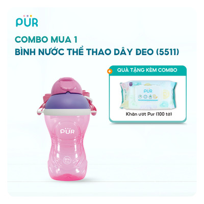 Bình nước có dây đeo Pur 390ml - Tặng gói khăn ướt 100 tờ.