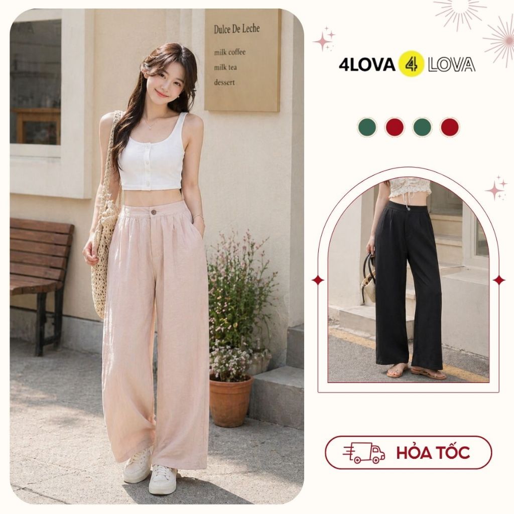 Quần ống rộng suông đũi 4Lova lưng cao