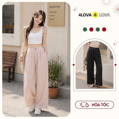 Quần ống rộng suông đũi 4Lova lưng cao