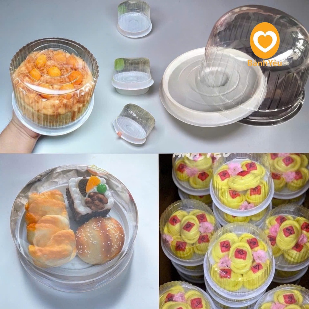 Hộp nhựa tròn H25 nắp bằng hoặc nắp bầu/ đựng bánh bông lan, bánh bao và bánh kem 🍰