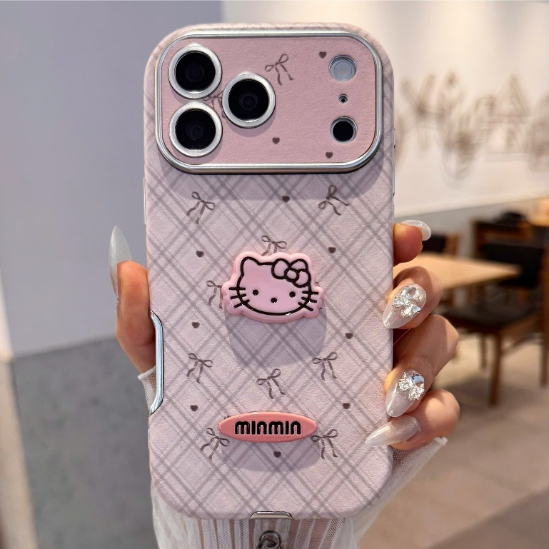 Combo Ốp Lưng IPHONE Caro Nơ Hồng Và Mèo Kitty Vintage Pink Bow Plaid Case - Mê Case