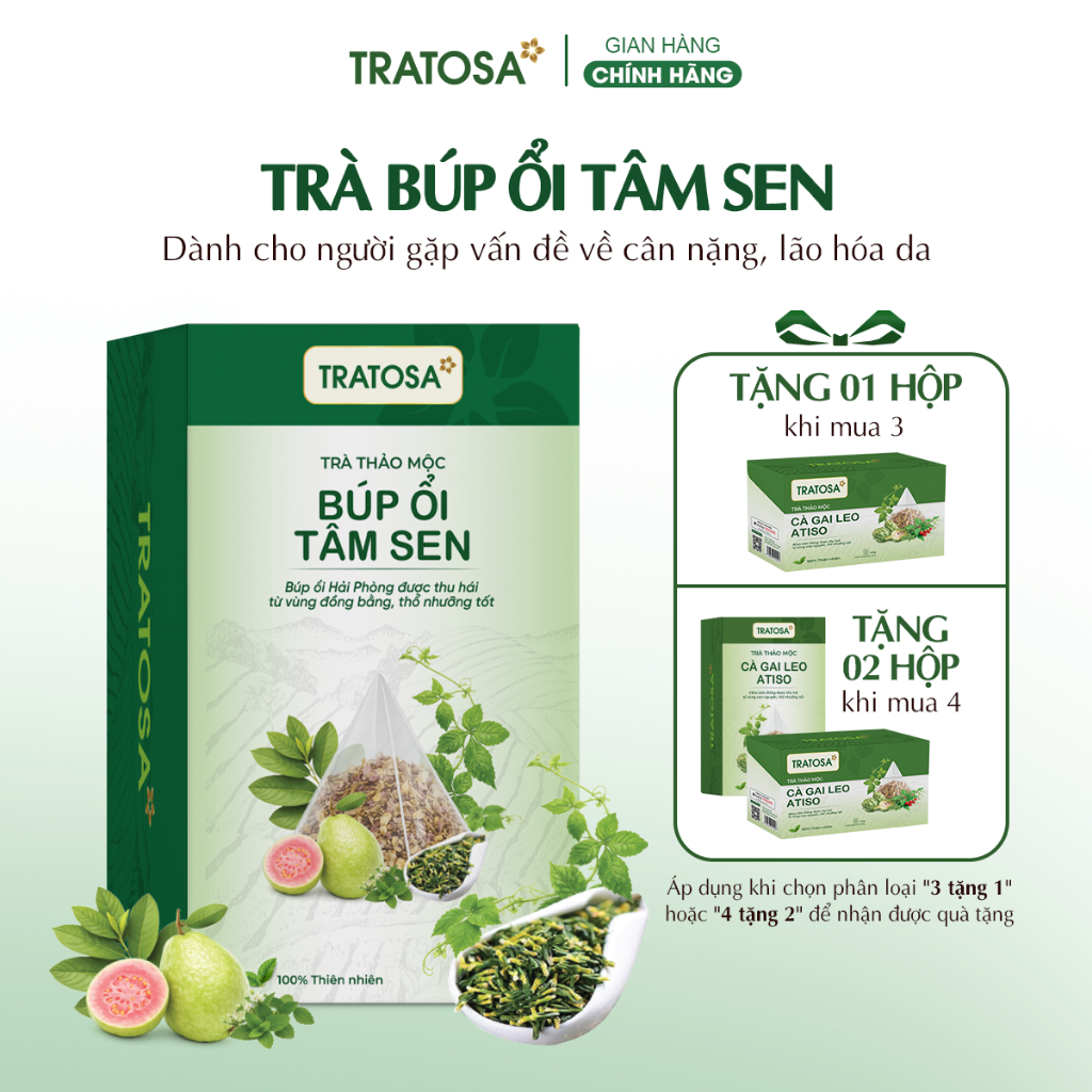 Trà búp ổi tâm sen TRATOSA 8 vị thảo mộc quý, thon gọn vóc dáng, an toàn từ thiên nhiên