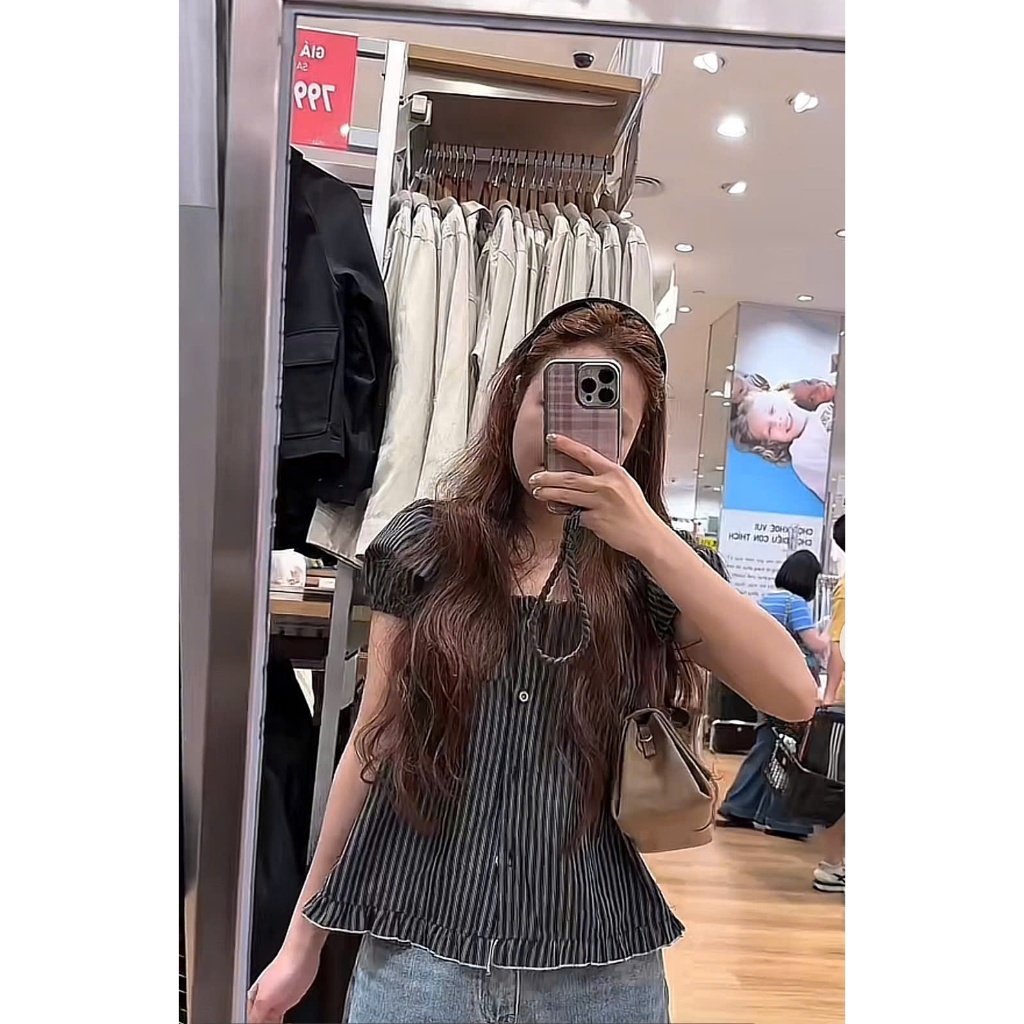 Áo kiểu nữ baybydoll sọc dọc tay phồng – Trẻ trung, năng động, dễ phối đồ – LENNA STAR –A23