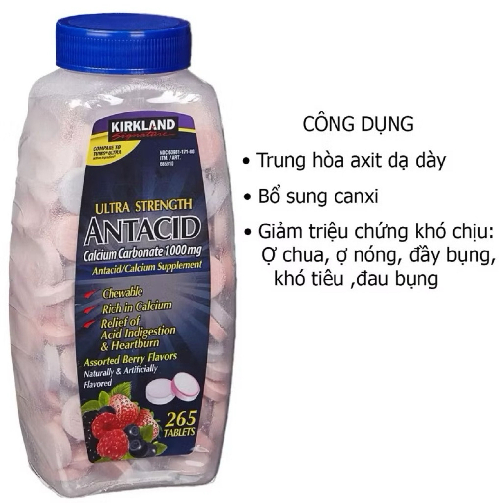Viên Nhai ANTACID Kirkland - Hộp 265 viên