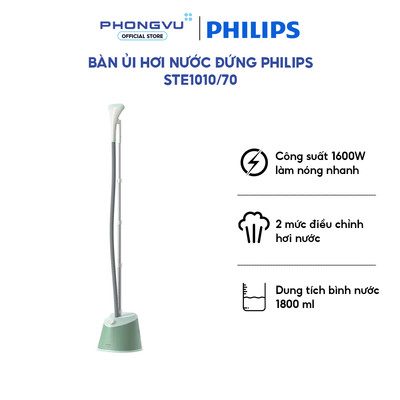 Bàn ủi hơi nước đứng Philips STE1010/70 - 1600W - Bình nước 1.8L - Hơi phun 32g/phút - Bảo hành 24th