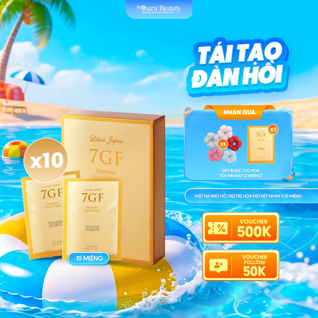 Mặt nạ mặt hỗ trợ trẻ hoá mờ nếp nhăn tinh chất Peptide , Collagen - 7GF Facial Mask 25ml x 10 miếng