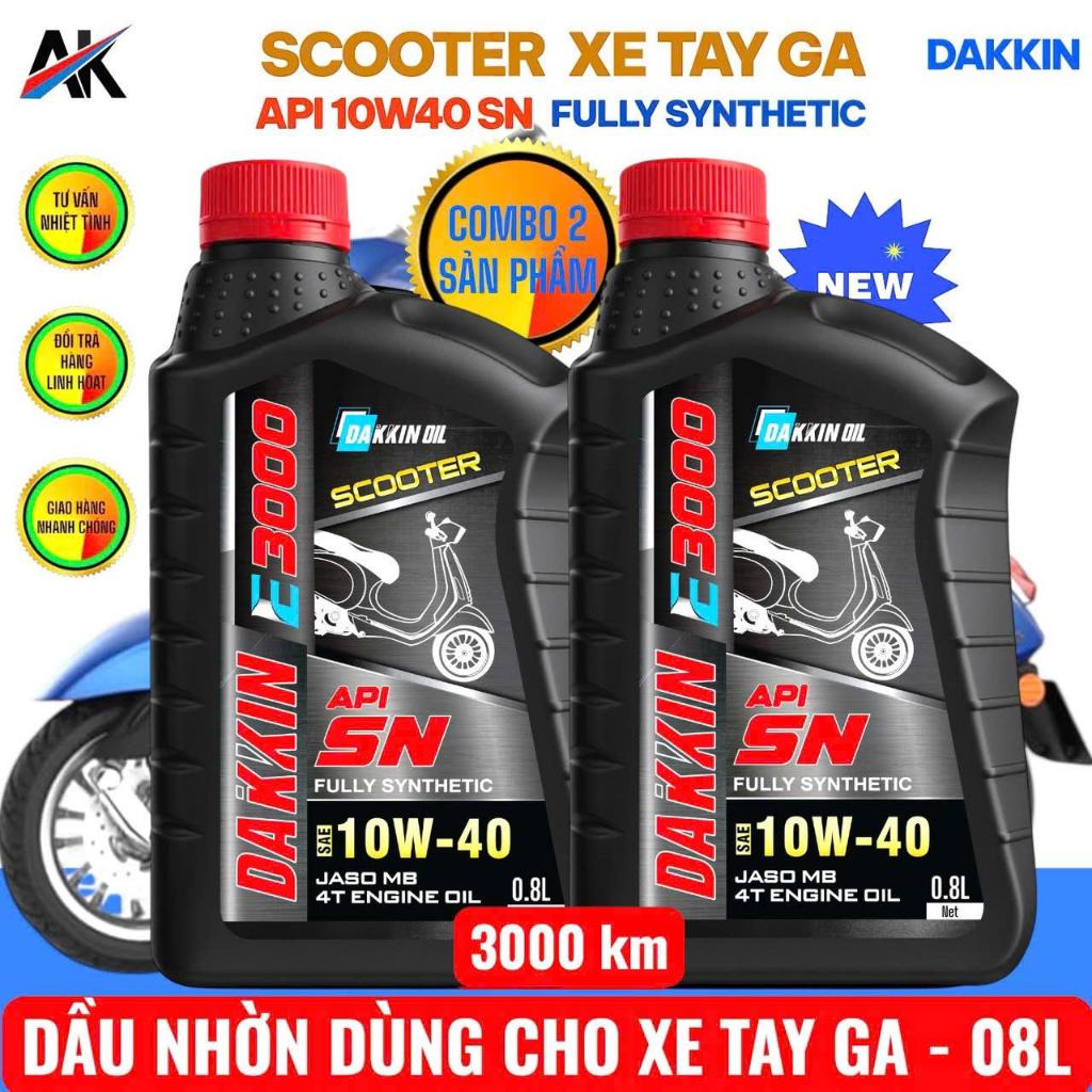 COMBO 2 CHAI DẦU NHỚT DAKKIN E3000 SCOOTER 10W40 SN CHAI 0,8L