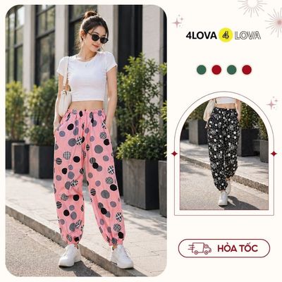 Quần jogger nữ ống rộng 4LOVA vải lụa Hàn, cạp chun dáng rộng mặc ở nhà, đi chơi đều đẹp