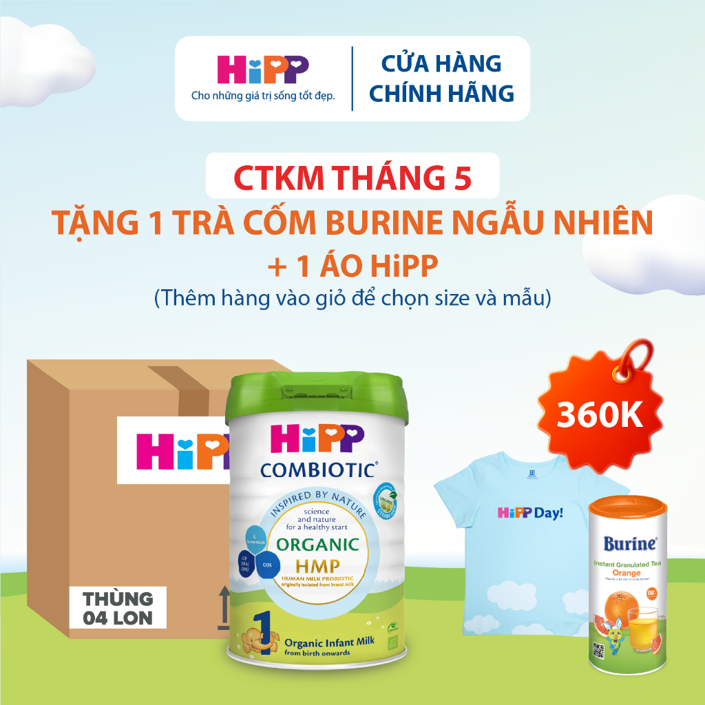 [Tặng trà Burine] Thùng 4 lon Sữa bột công thức HiPP 1 Organic Combiotic 800g