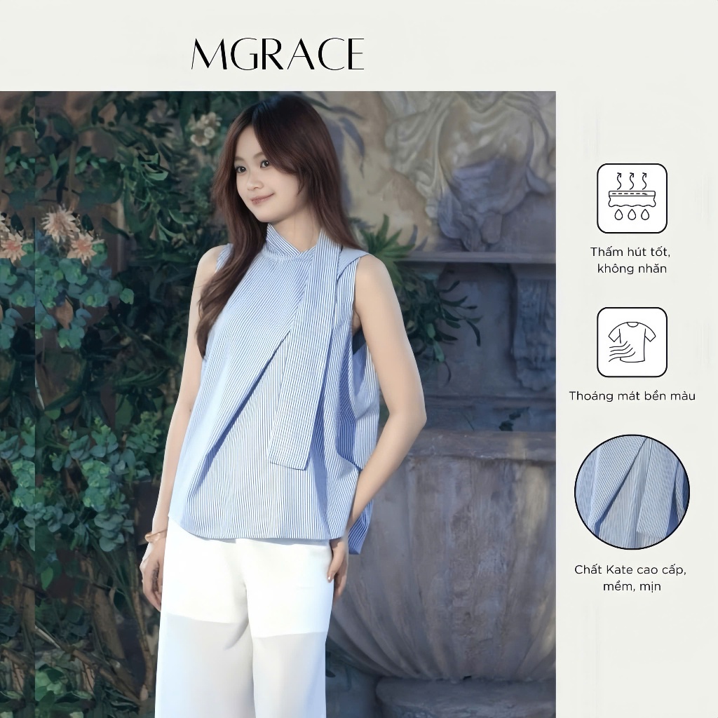 MGRACE – SENA SHIRT Chất Liệu Kate Cao Cấp, Dáng Dài, Phong Cách Công Sở, Hàn Quốc,Thanh Lịch