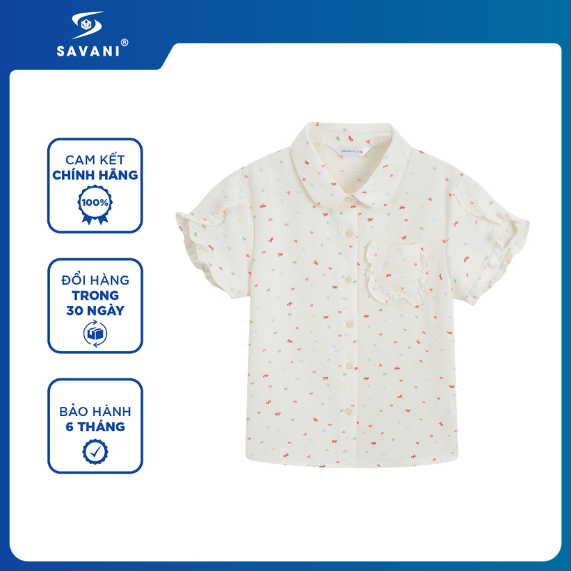 Áo Sơ Mi Ngắn Tay Bé Gái SAVANI, Phong Cách Hàn Quốc Size Từ 14-40kg Cực Mát Cực Xinh GSSA038S6
