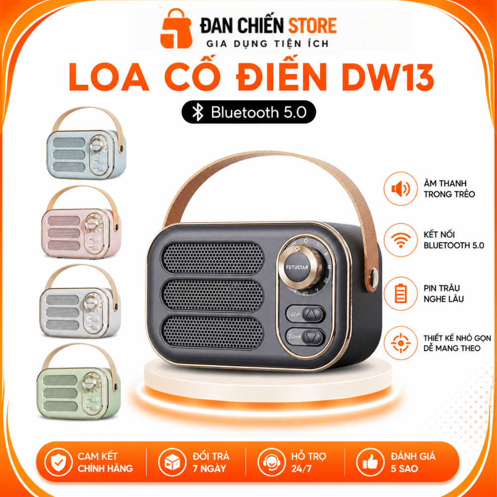 Loa Bluetooth Mini DW13 Công Suất 5W, Phong Cách Cổ Điển, Âm Thanh 3D, Decor Phòng Ngủ, Quà Tặng Đan