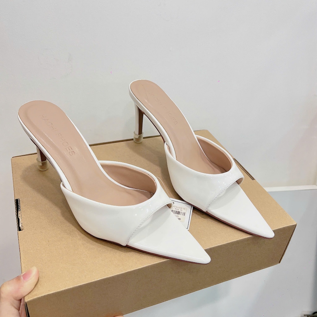 Guốc nữ mũi nhọn gót nhọn da bóng mềm cao 8cm C070