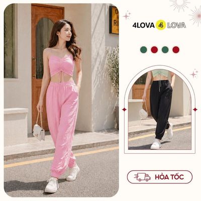 Quần jogger nữ trơn cạp chun 4LOVA bo gấu ống rộng Ullzang unisex đi học dáng đẹp vải đũi mềm Q06