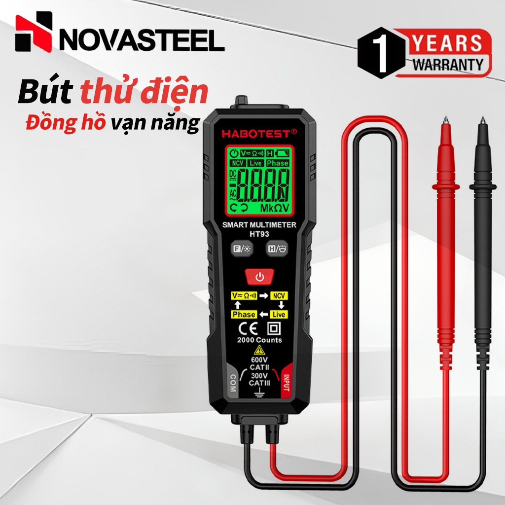 HT93 Máy đo điện áp vạn năng kỹ thuật số thông minh 2000 Máy đo điện áp đếm NCV