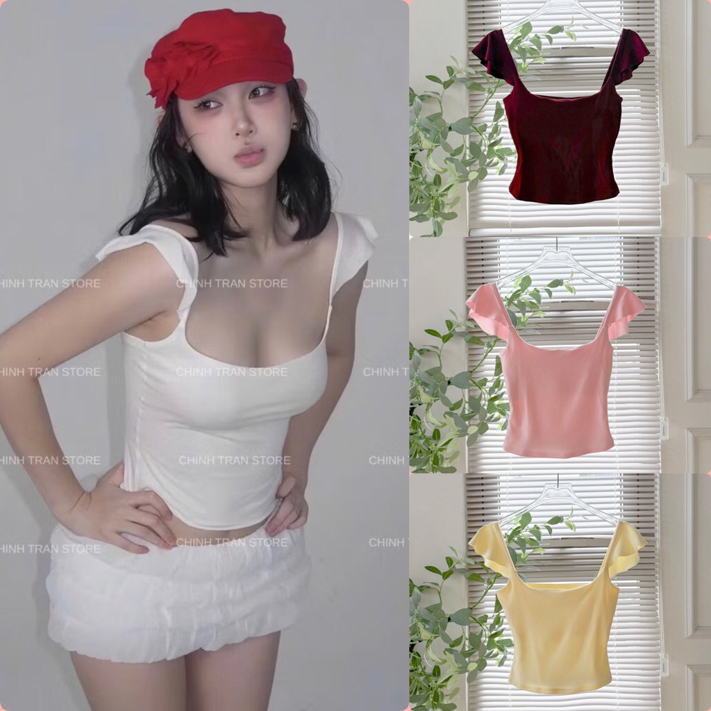 Áo Croptop CÁNH TIÊN Ôm Body Chất Thun Cotton Co Giãn Mềm Mát Nữ Tính - Chinh Trần Store A175