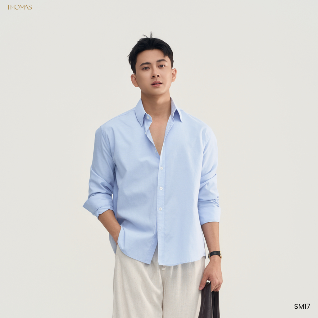 Áo Sơ Mi Nam Dài Tay Vải Oxford Form Relaxed Enzo Shirt Cổ Button Down Thomas Stu SM17