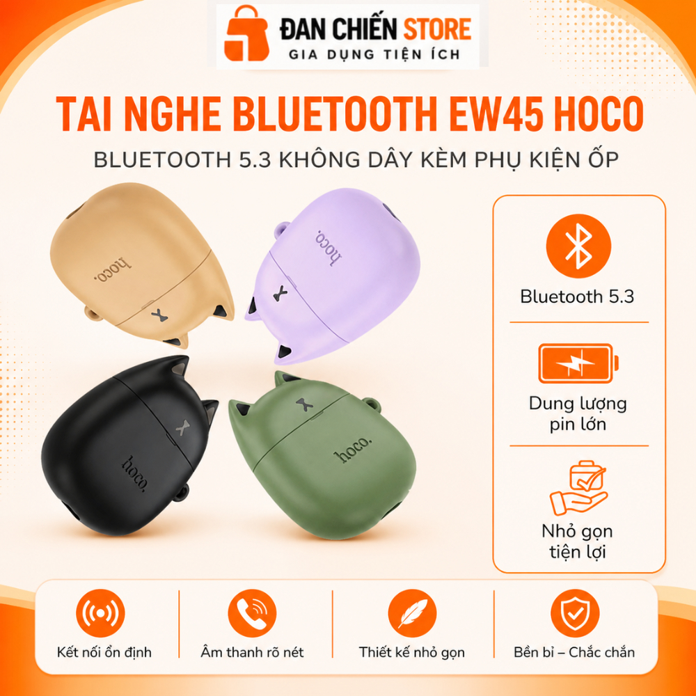 Tai Nghe Bluetooth Hoco EW45 Bluetooth 5.3 TWS Không Dây Kèm Mic Và Phụ Kiện Ốp Đan Chiến Store