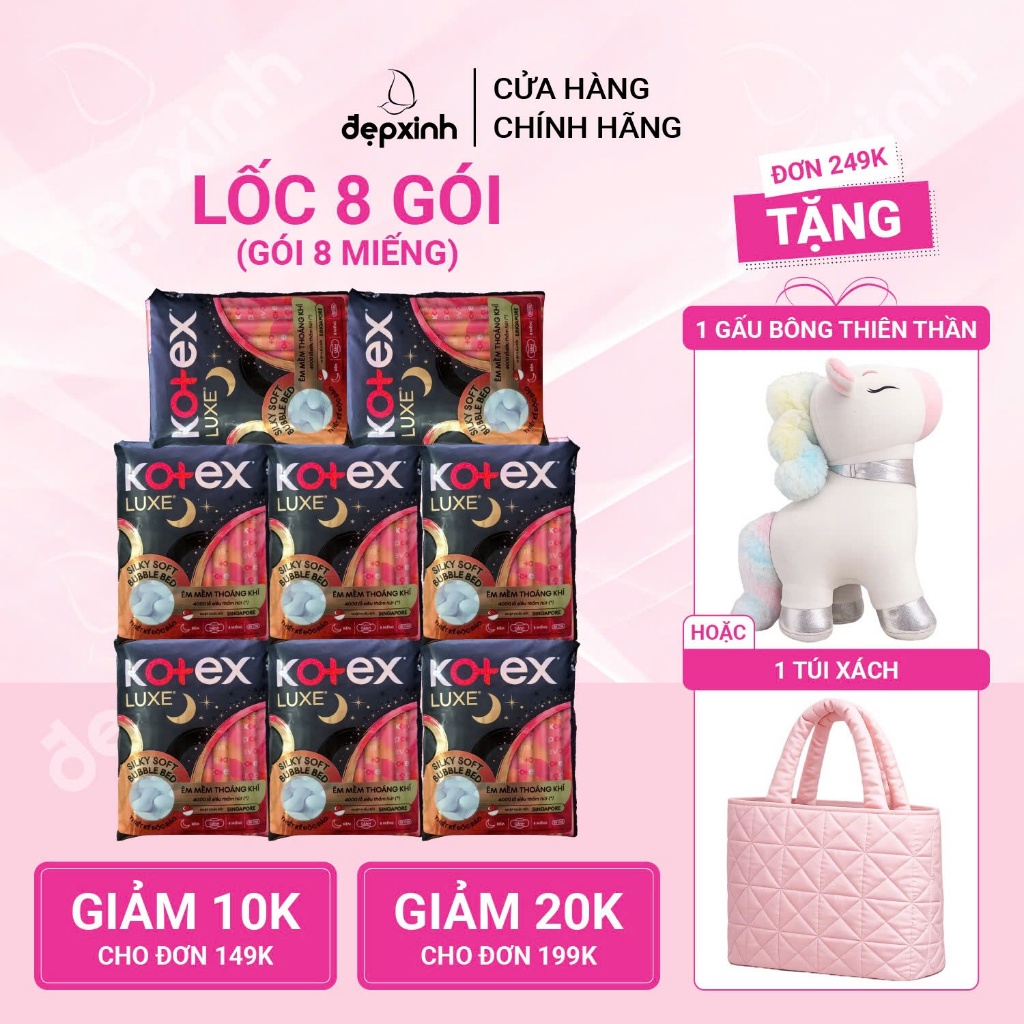 Combo 8 gói băng vệ sinh Kotex LUXE Ngày Cánh 23cm 8 miếng