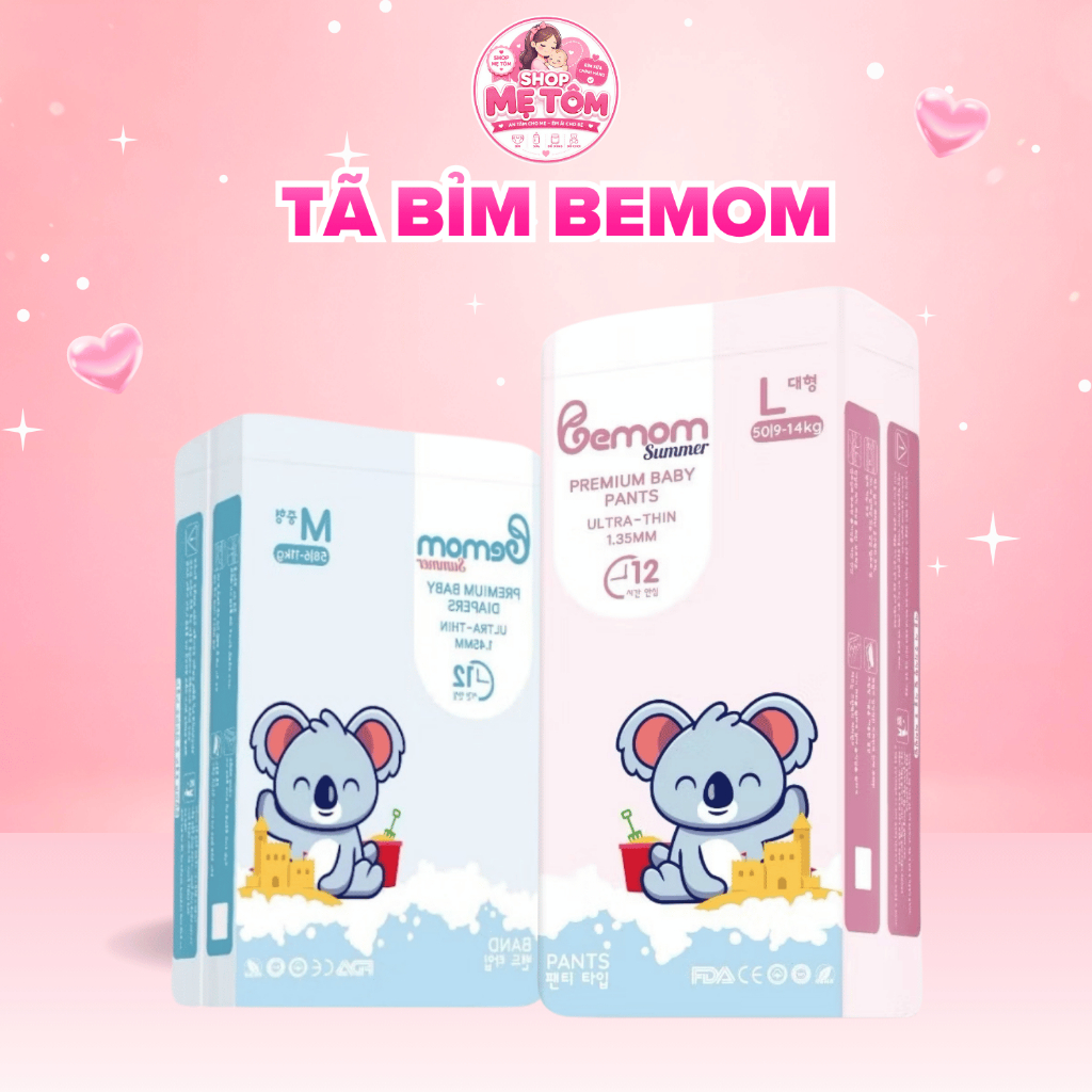[2 Bịch] Tã/Bỉm Bemom Hàn Quốc cao cấp cho bé, siêu thấm hút, siêu mềm mỏng đủ size ngày đêm
