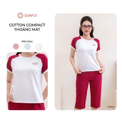Bộ mặc nhà nữ SUNFLY cotton compact co dãn thoải máu form dáng thể thao áo cộc quần ngố SS5824