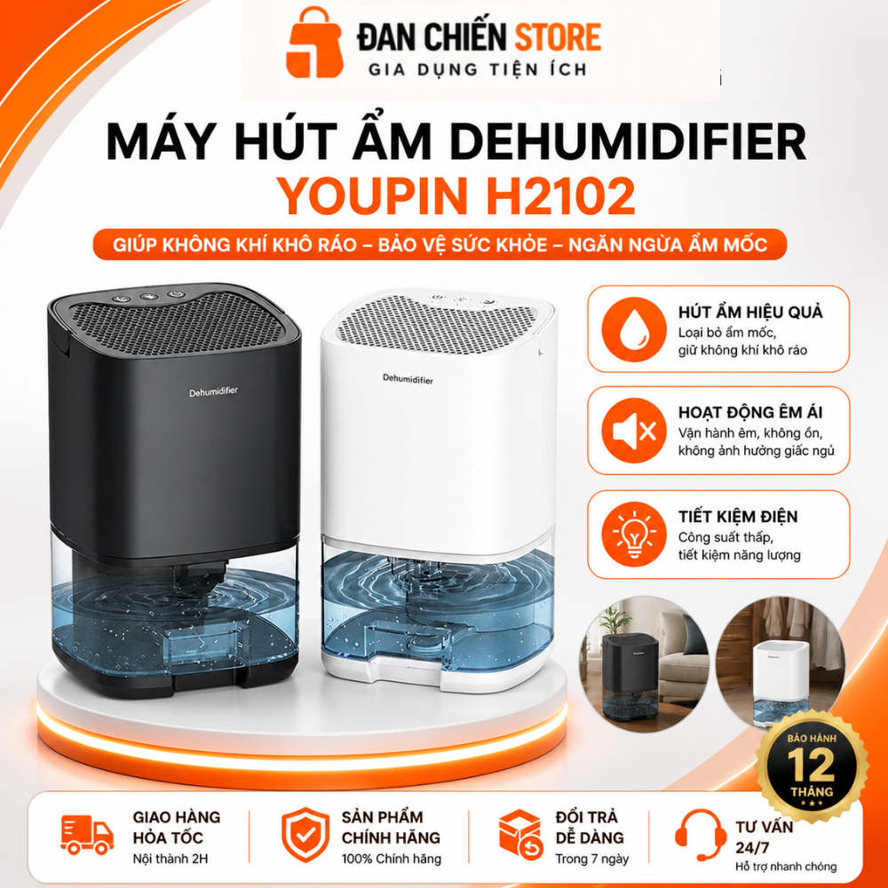 Máy hút ẩm H2102 DEHUMIDIFIER Youpin Dung tích 1000ml - Hàng chính hãng bảo hành 12 tháng Đan Chiến 