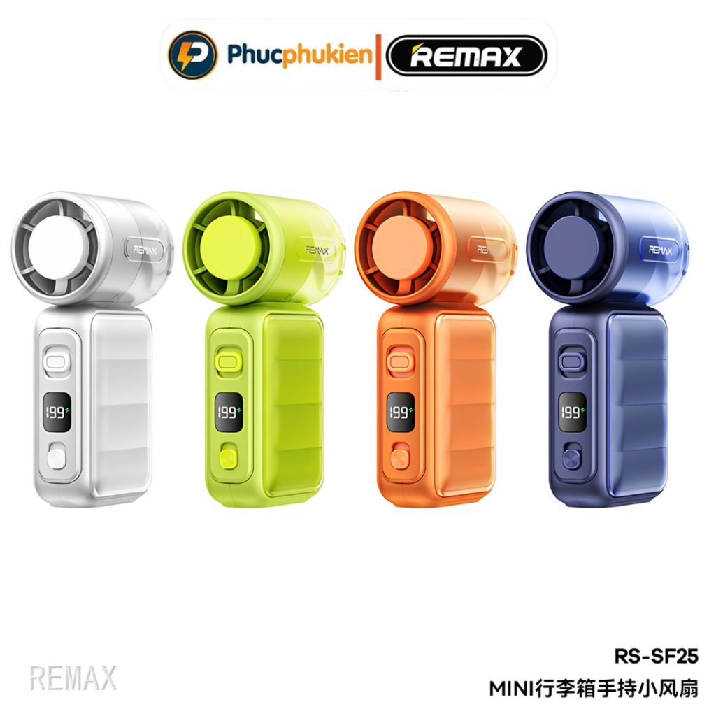 Quạt Cầm Tay Mini Remax SF25 Điều Chỉnh 199 Mức Gió, Pin 3000mAh, Vỏ nhôm - Phúc Phụ Kiện
