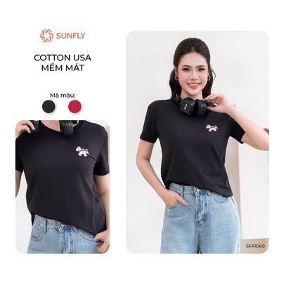 Áo phông nữ SUNFLY cotton USA dáng basic SFA1060