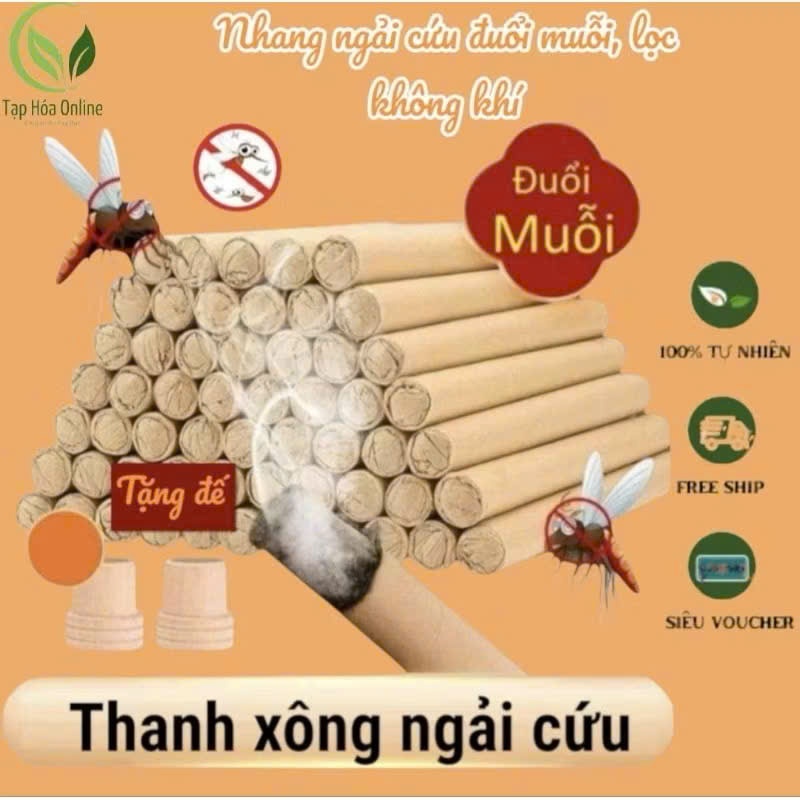 10 Nhang ngải cứu đuổi muỗi + Kèm 1 Đế Gỗ, Điếu ngải cứu đuổi muỗi, xông nhà sạch sẽ không khí
