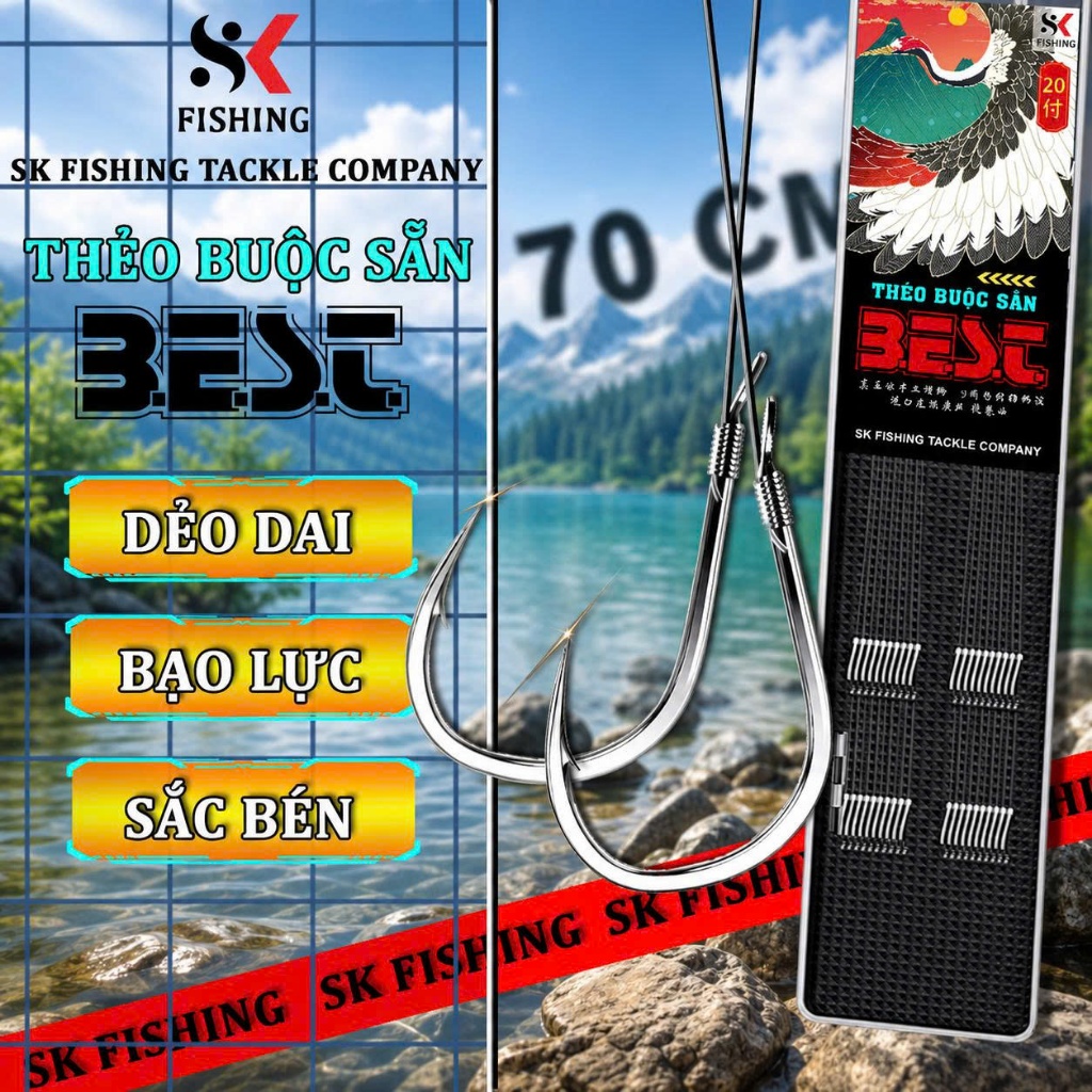Thẻo Câu Đài BEST Thương Hiệu SK FISHING Buộc Sẵn Cao Cấp - Hộp 20 Bộ