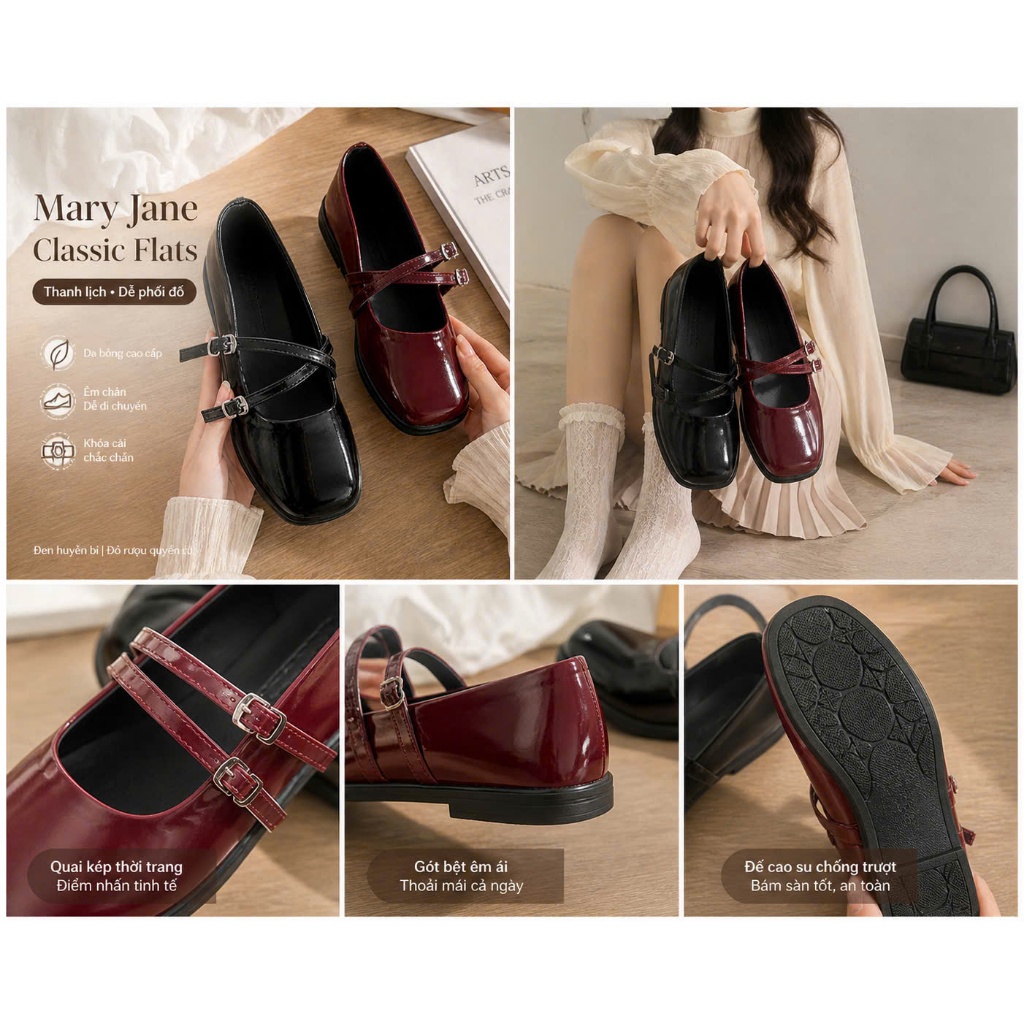 Giày búp bê lolita 2 Quai Nữ Thời Trang mũi vuông WINDY BB-0247 | BigBuy360 - bigbuy360.vn