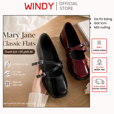 Giày búp bê lolita 2 Quai Nữ Thời Trang mũi vuông WINDY BB-0247
