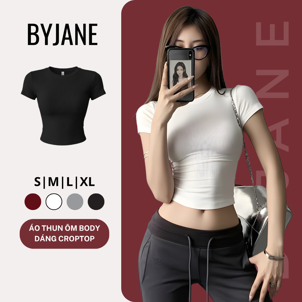 (MỞ BÁN) Áo Thun Cổ Tròn Crotop ôm body chất bozip co dãn 4 chiều trơn BYJANE-379