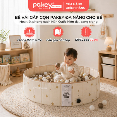Bể Bóng Vải PAKEY Gấp Gọn Tiện Lợi Cho Bé, Bể Chơi Cát, Hạt Muồng Họa Tiết Phong Cách Hàn Quốc Sang Trọng