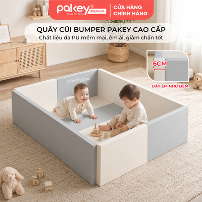 [ĐỘC QUYỀN] Quây Cũi PAKEY BUMPER Chất Liệu Da PU Cao Cấp Dày 6cm Mềm Mại, Êm Ái, Quây Chơi An Toàn Cho Bé Tập Bò, Tập Đ