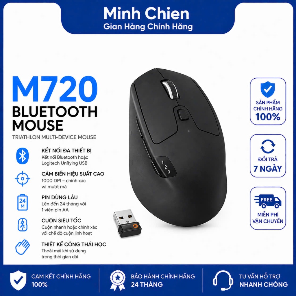 Chuột không dây đa thiết bị LOGITECH M720 Bluetooth